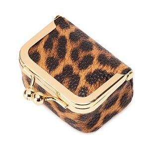 Leopard Print Mini Kiss-Lock Coin Purse - Gold Trim #431